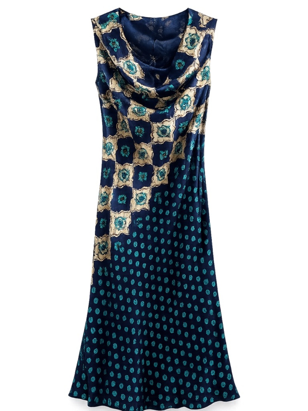 Silk Ann Taylor Navy and Teal Floral Print Dress